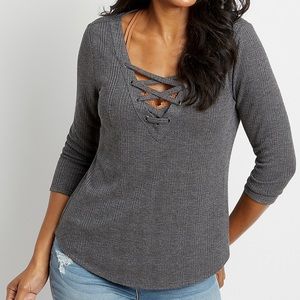 Maurice’s 24/7 Laced Long Sleeve Top, Size Medium, Gray